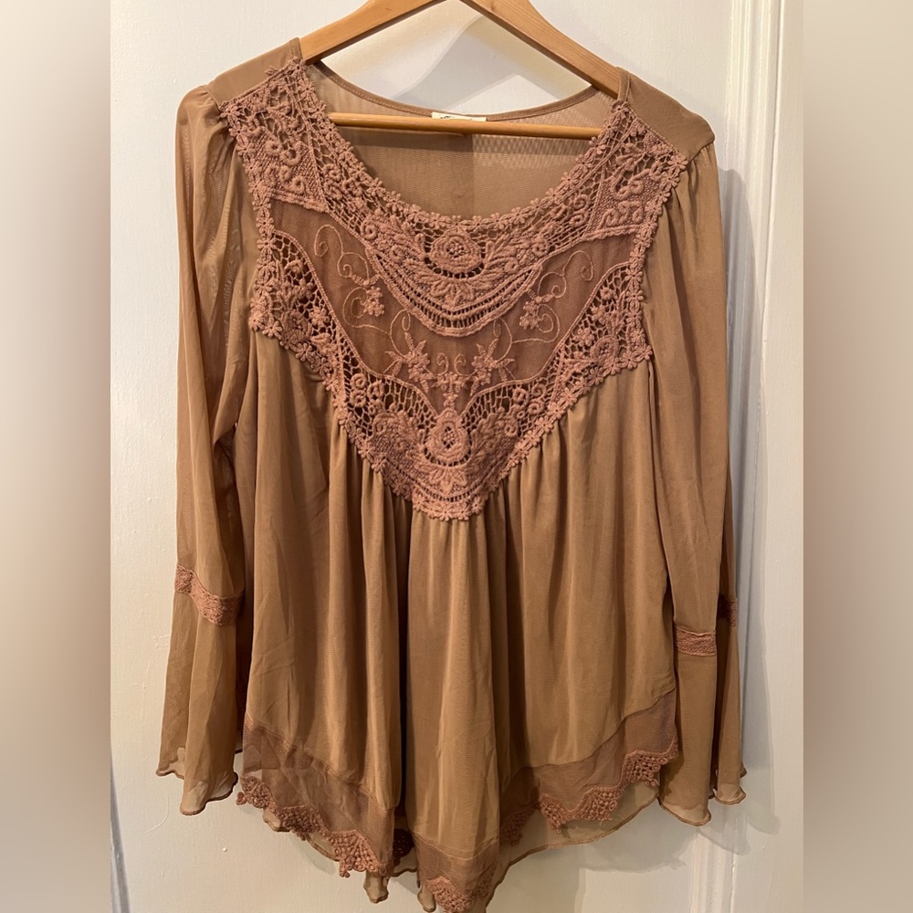 Ultra pink semi sheer sleeve blouse